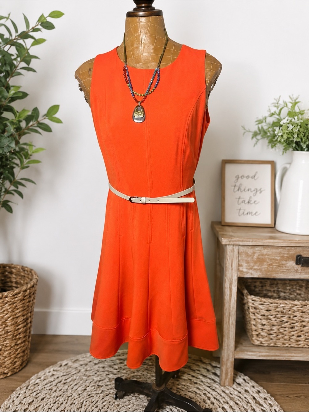 Sharagano Orange Sleeveless Fit & Flare Dress Classic Career Party Dress